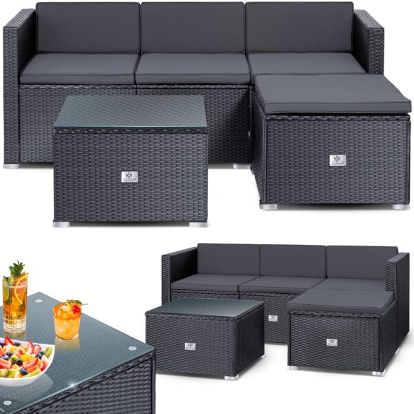 KESSER® Polyrattan Lounge Aruba – Gartenlounge für 3-4 Personen Gartenmöbel-Set Sitzgruppe aus 3er Gartensofa