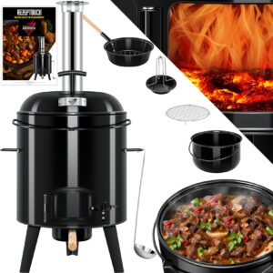 KESSER® Gulaschkessel Gulaschkanone   Eintopfofen mit Grillfunktion Ofen Grill Kugelgrill + Hähnchenbräter 8L Pfanne Kesselgulasch Topf 17 Liter emailliert mit Deckel für die Outdoor Küche Feldküche