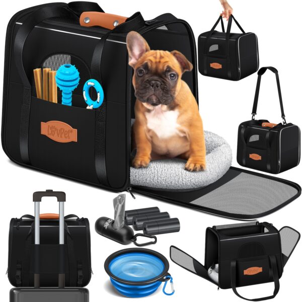 LOVPET® Hundebox Hundetasche Transportbox 2in1 Hunde & Katzentasche Hundetransportbox inkl. Pet-Kissen + 3x Beutelrollen + Napf 44x31x36xm Transporttasche für Haustiere