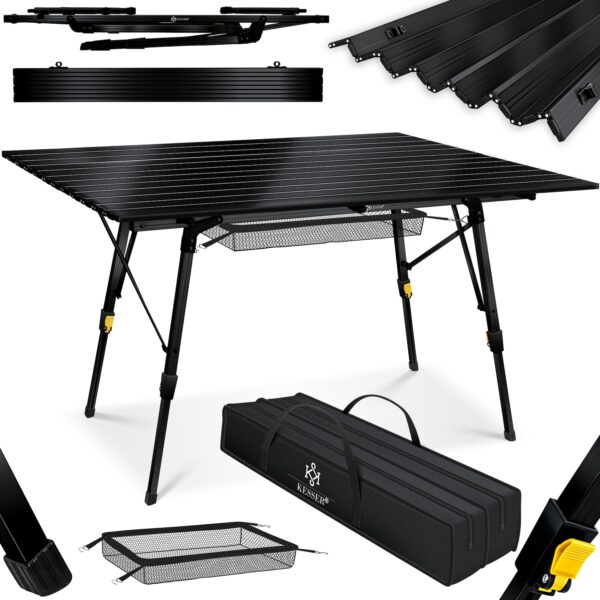 KESSER® Campingtisch faltbar Klapptisch Camping Tisch mit Aluminiumrahmen Aufrollbare Tischplatte Falttisch klappbar mit Höhenverstellung inkl. Tragetasche mit Trageband 90 x 53cm - bis 30 kg