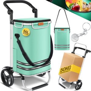 KESSER® Einkaufstrolley klappbar mit 56L Kapazität und belastbar bis 50kg   3in1 Trolley Sackkarre & Umhängetasche   Faltbarer Einkaufswagen inkl. Kühlfach & Einkaufschip   Treppensteiger