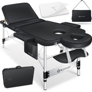 KESSER® Mobile Massageliege klappbar & höhenverstellbar 3 Zonen Massagebett Massagetisch Kosmetikliege Breit Therapieliege Aluminium + 10x Gesichtsauflage mit Kopfstütze Armlehnen & Tasche