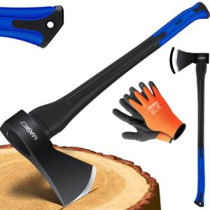 MASKO® Spaltaxt Spaltbeil Axt Beil Spalthammer Spaltkeil FIBERGLAS-Stiel + Handschuhe Die Perfekten Werkzeuge für Garten und Wald Universal   Robust   Langlebig   Rostfrei