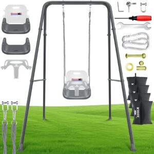 KIDIZ® Babyschaukel mit Gestell 3-in-1 Indoor & Outdoor   Kinderschaukel mit Metallständer höhenverstellbar   Schaukelgestell + 4 Sandsäcke & Sicherheitsgurt   Mitwachsender Schaukelsitz