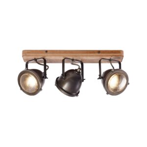 BRILLIANT Lampe Carmen Wood Spotbalken 3flg burned steel/holz   3x PAR51