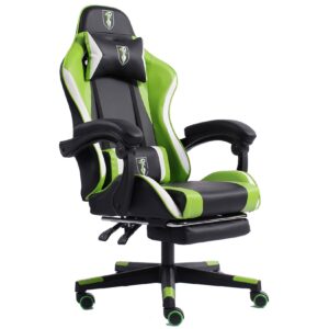 Gaming Chair im Racing-Design mit flexiblen gepolsterten Armlehnen - ergonomischer PC Gaming Stuhl in Lederoptik - Gaming Schreibtischstuhl mit ausziehbarer Fußstütze und extra Stützkissen