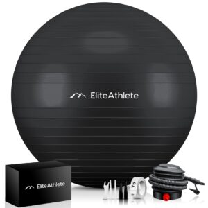 EliteAthlete® Gymnastikball Sitzball Büro ergonomisch mit Anti Burst System - Fitness Yoga Pilates Schwangerschaft - Schwangerschaftsball Fitnessball Yogaball - Yoga Ball inkl. Luftpumpe - Black 75cm