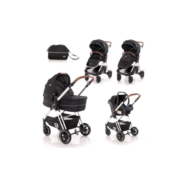 Lorelli Kombikinderwagen Angel 3 in 1 Gummiräder Autositz Babywanne Sportsitz schwarz