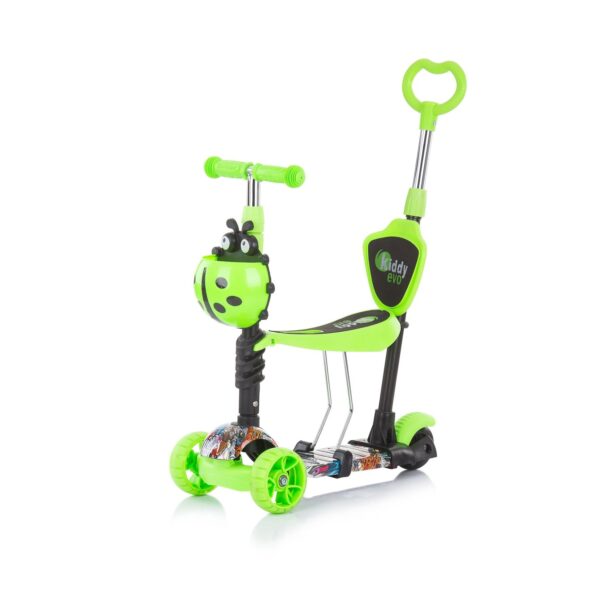 Chipolino Kinderroller 3 in 1 Kiddy Evo Schiebestange Vorderräder mit LED hellgrün