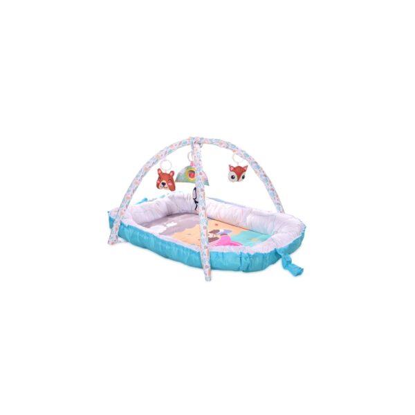 Lorelli Spielbogen Krabbeldecke Nest 2 in 1 Babynest hängende Stofftiere Spiegel blau