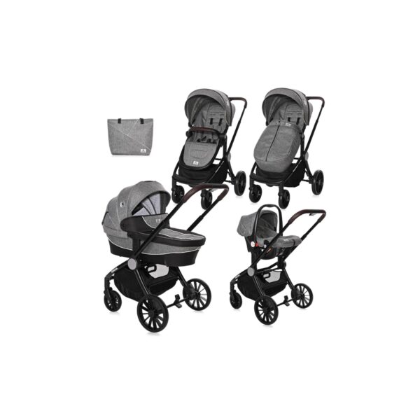 Lorelli Kombikinderwagen Ramona 3 in 1 Babyschale Sitzeinheit Wickeltasche Korb grau