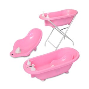 Lorelli Babybadewannen-Set Babybadewanne 88 cm Badesitz Badewannenständer Ablauf rosa