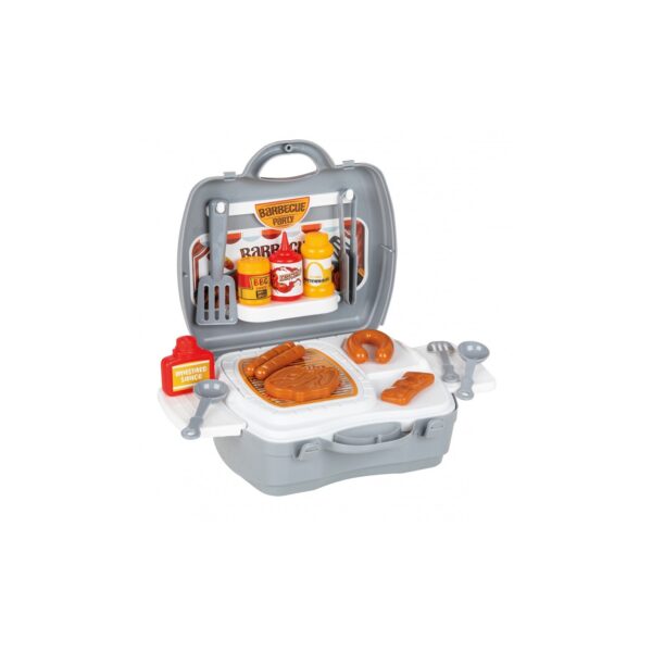 Pilsan Spielzeug Grillkoffer 03368 BBQ-Set Grillbesteck Teller Spiellebensmittel grau