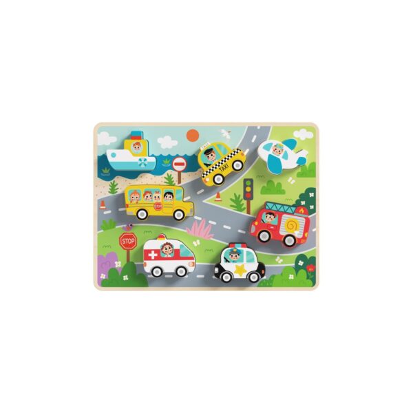 Tooky Toy Kinder Holz-Puzzle Fahrzeuge 3D TH634 Steckpuzzle