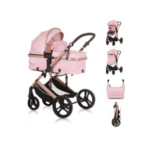 Chipolino Kinderwagen 2 in 1 Amore Getränkehalter Wickeltasche Fußabdeckung Korb rosa