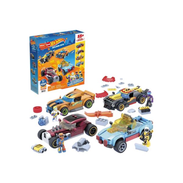 Mattel GVM13 - Hot Wheels - Mega Construx - Rennnwagen Bauset für 4 Fahrzeuge