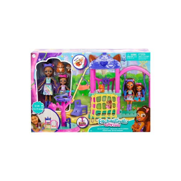 Mattel HHC16 - Enchantimals - City Tails - Abenteuer-Stadtspielplatz mit Puppe