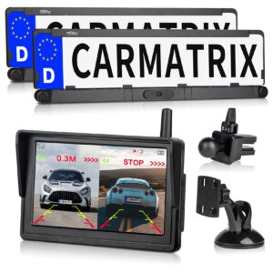 CARMATRIX Duo Solar Rückfahrsystem HD Rückfahrkamera im Nummernschild mit PDC Sensoren für Vorne und Hinten