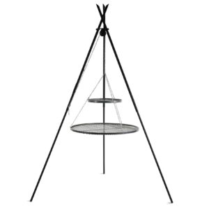 Premium Schwenkgrill „TIPI“ 210 cm - Doppelrost aus Rohstahl 70 cm + 40 cm