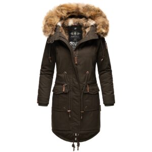 NAVAHOO Damen Warmer Wintermantel Winter Baumwollparka mit Kunstfell Rosinchen