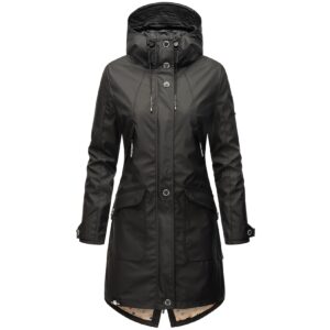 NAVAHOO Damen Übergangsjacke Outdoor Funktions Regen Mantel Parka Kurzmantel mit Kapuze Schötchen