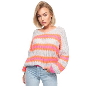 PM SELECTED Damen Strickpullover Kuscheliger Bunter Pullover Gestreifter Pulli in Einheitsgröße PM01