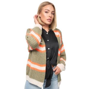 PM SELECTED Damen Cardigan Kuschelige Strickjacke in Candy Stripes Design in Einheitsgröße PM08