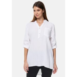 PM SELECTED Damen Musselin Tunika Longbluse mit Tasche PM17