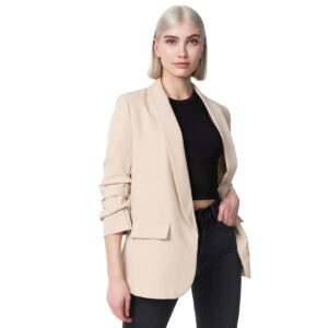 PM SELECTED Damen Kurzblazer Stylischer Sakko Business Blazer Gerafften Ärmeln in Einheitsgröße PM22