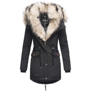 NAVAHOO Damen Wintermantel Dicker Winterparka mit 2 Kunstpelz-Kapuzen Sweety