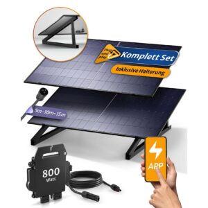 STROMGANZEINFACH 2x425W mit Flachdach-Halterung - 5m Kabel Balkon-Solaranlage