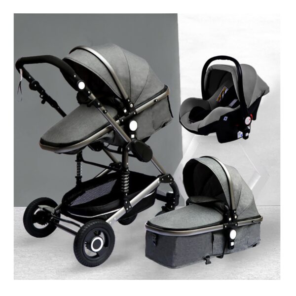 TPFLiving Kombi-Kinderwagen 3in1 Set - Modell 2 Stoff - Grau