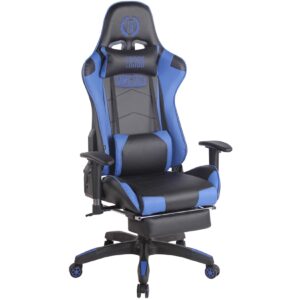 TPFLiving Racing Bürostuhl Turbine mit Fußablage Schwarz/Blau