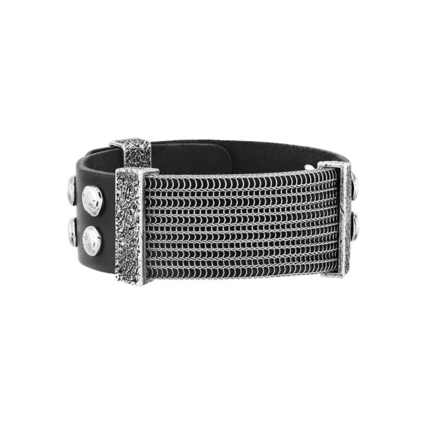 Seven-24 Armband Edelstahl mit schwarzem Leder