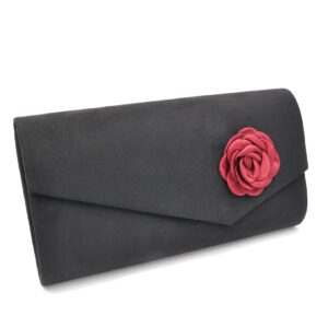 Steuer Modeschmuck Abendtasche Satin-Optik schwarz mit roter Blüte