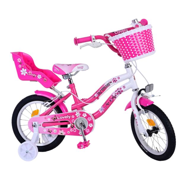 Kinderfahrrad Lovely für Mädchen 14 Zoll Kinderrad Rosa Weiß Fahrrad