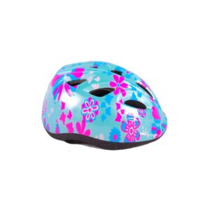 Kinder-Fahrradhelm XS in Grün mit Rosa Blumen 47-51 cm