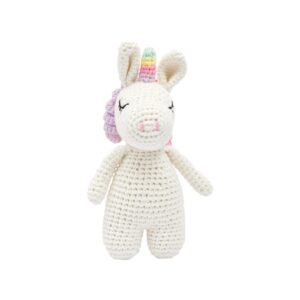 Handgestrickter Einhorn gehäkelt aus Baumwolle Spielzeug 16 cm