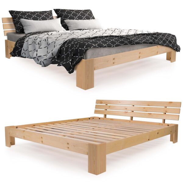 SANZARO Holzbett 140 x 200 cm - Massivholz Bett Kiefer Doppelbett Balkenbett Bettgestell Bettrahmen Lattenrost