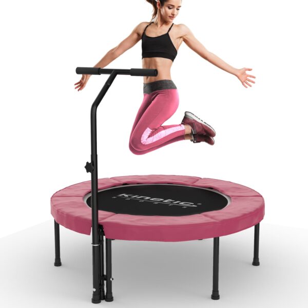 KINETIC SPORTS Fitness Trampolin Indoor Ø 102 cm   Testbild Top Marke Garten   extra leise und gelenkschonend   inkl. Gummiseilfederung   4-fach höhenverstellbarer Haltegriff   Max. belastbar 120 kg     Ø 100 cm