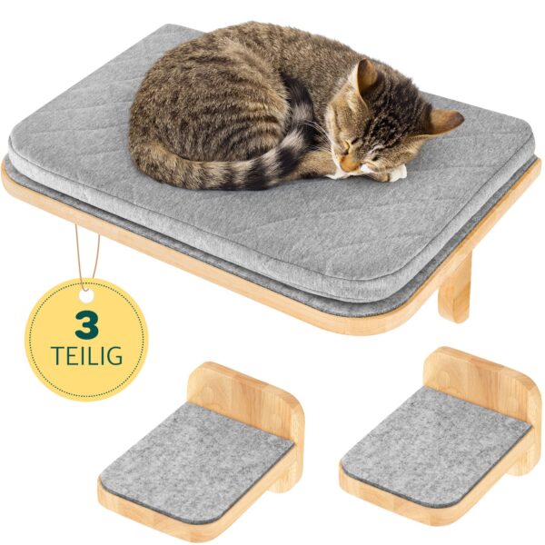 HAPPYPET Katzen Kletterwand Set 3-teilig für große Katzen  – Wandkratzbaum mit Katzenbett