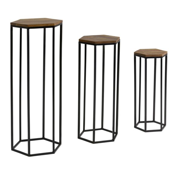 KADIMA DESIGN Massivholz Beistelltisch Set mit Metallgestell