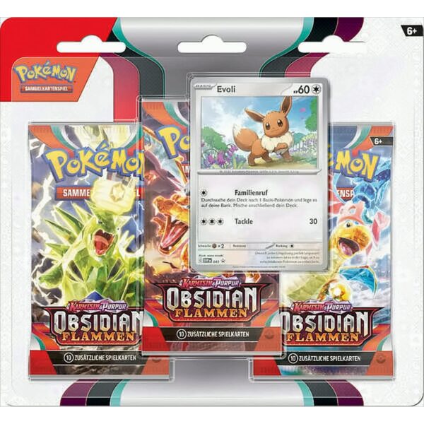 Pokemon Karmesin & Purpur Obsidianflammen Blister 3-er Pack Evoli