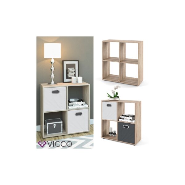 VICCO Raumteiler TETRA 4 Fächer Eiche Sonoma Bücherregal Würfelregal Standregal