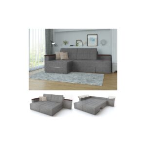 Ecksofa mit Schlaffunktion 240 x 160 cm Grau -  Eckcouch Sofa Couch Schlafsofa Taschenfederkern