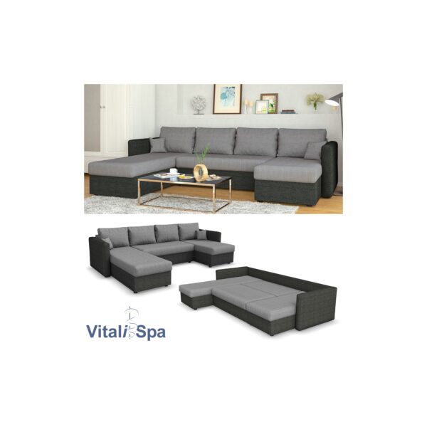 VICCO XXL Ecksofa mit Schlaffunktion Anthrazit - Wohnlandschaft Schlafsofa Sofa Taschenfederkern Couch