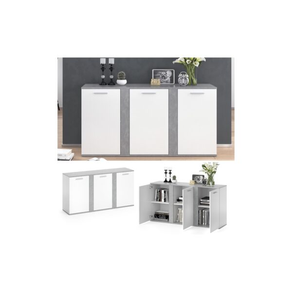 Vicco Sideboard Novelli Highboard Kommode Anrichte Schrank 3 Türen Weiß Beton