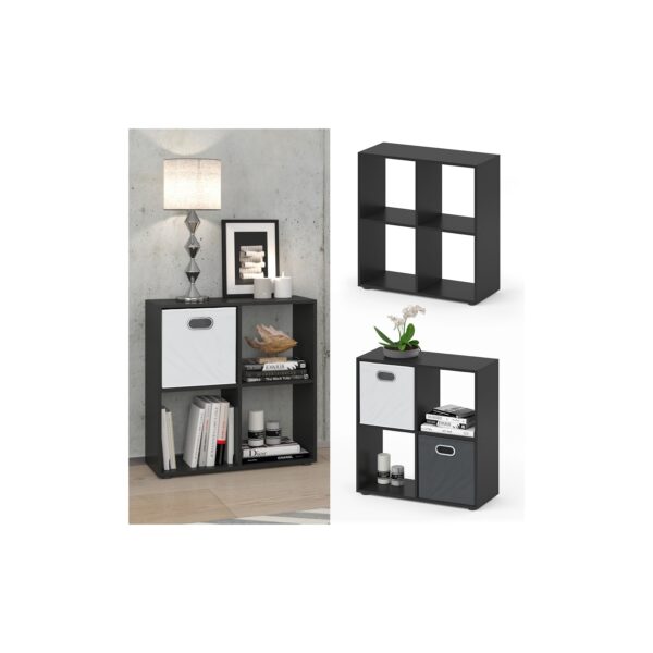 Vicco Raumteiler Tatra 4 Fächer Schwarz 70 x 70 cm - Regal Bücherregal Standregal Aktenregal Raumtrenner