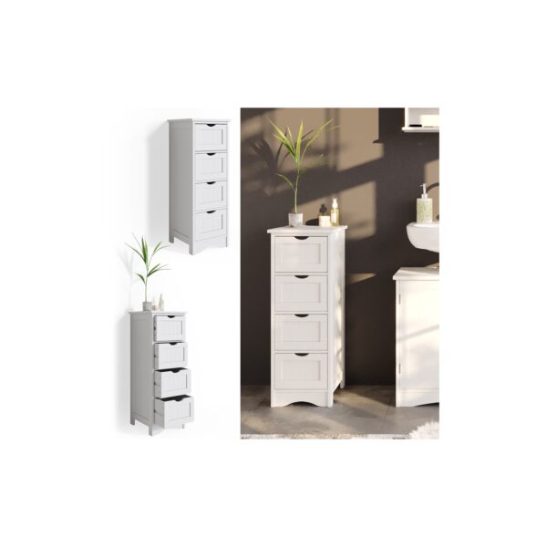 Vicco Badschrank Bianco Badregal schmal 4 Schubladen 81x30x30cm Badmöbel weiß Badezimmerschrank im Landhausstil