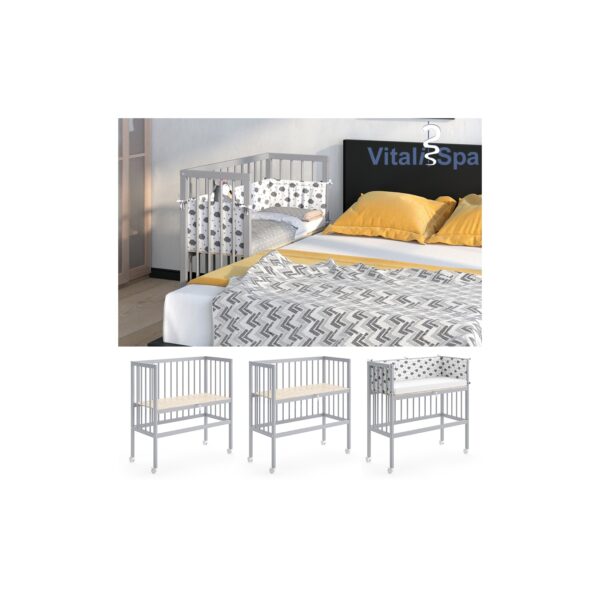 VITALISPA Beistellbett SOPHIE Grau Babybett Stillbett Stubenbett Nestchen Boxspringbett